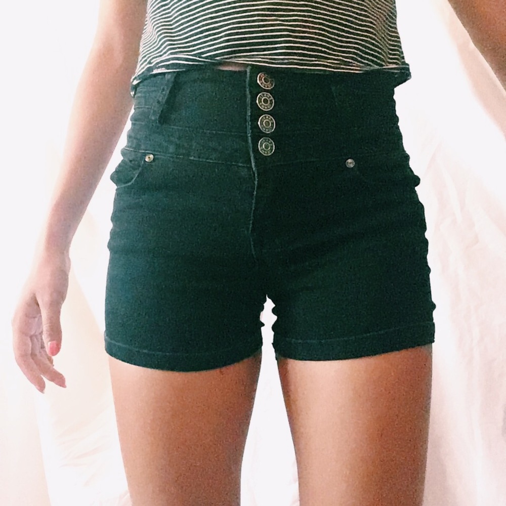 Black high waisted denim shorts